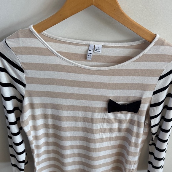 🤍 Elle Striped Long Sleeve Top with Bow Accent - Picture 3 of 5